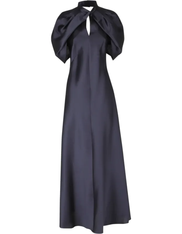 Mikado Tailored V-neck Short Sleeve Silk-blend Dress