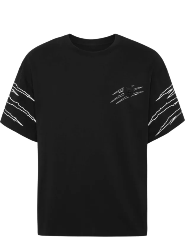 Round Neck T-shirt Outline Scratch With Rubberised Prints And Rib Knit Neckline
