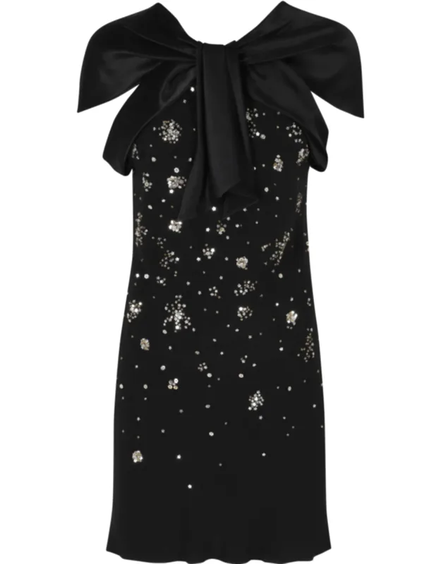 Enver Satin Star Applique Bow V-neck Viscose Dress