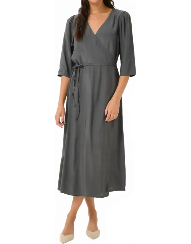 Half Sleeve V-neck Wrap Midi Dress