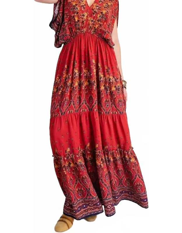 Border Printed Challis Maxi Dress