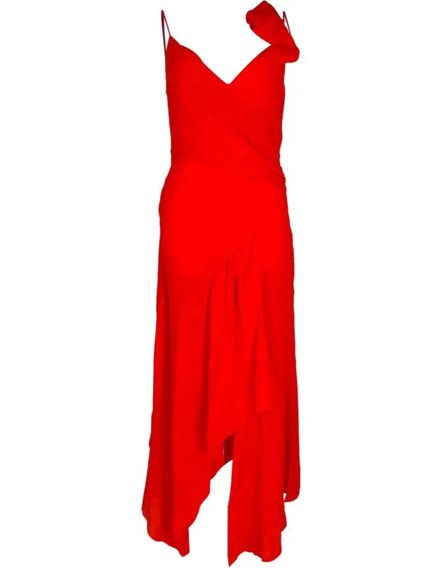 Wrap-accent Asymmetric Midi Dress