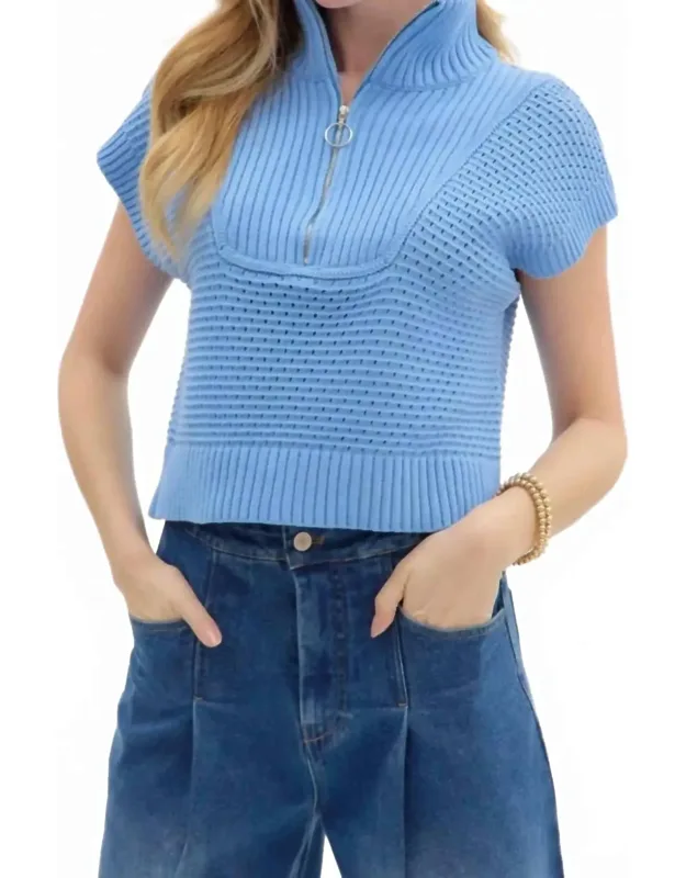 High Neck Half-zip Sweater Top