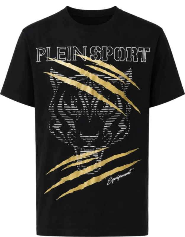 Round Neck T-shirt With Tiger Graphic And Metallic Details