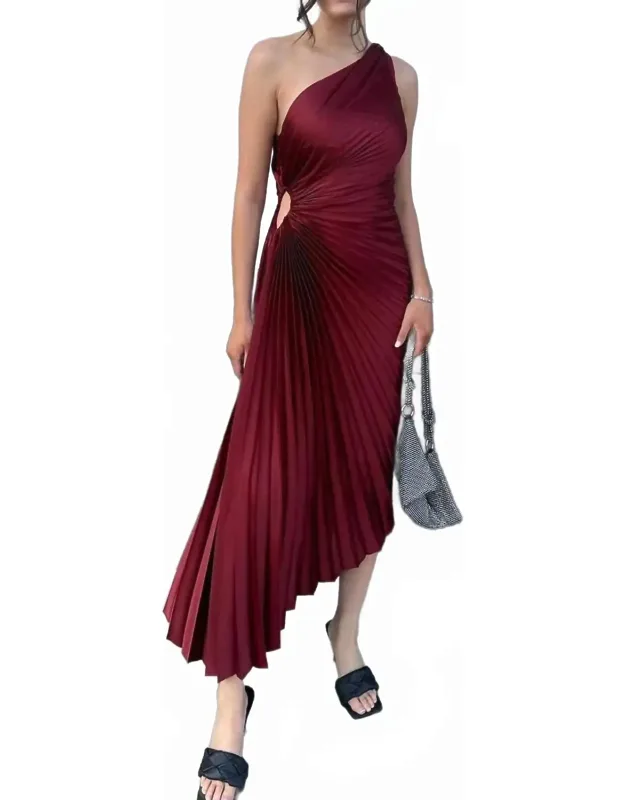 Asymmetrical Pleated Maxi Dress