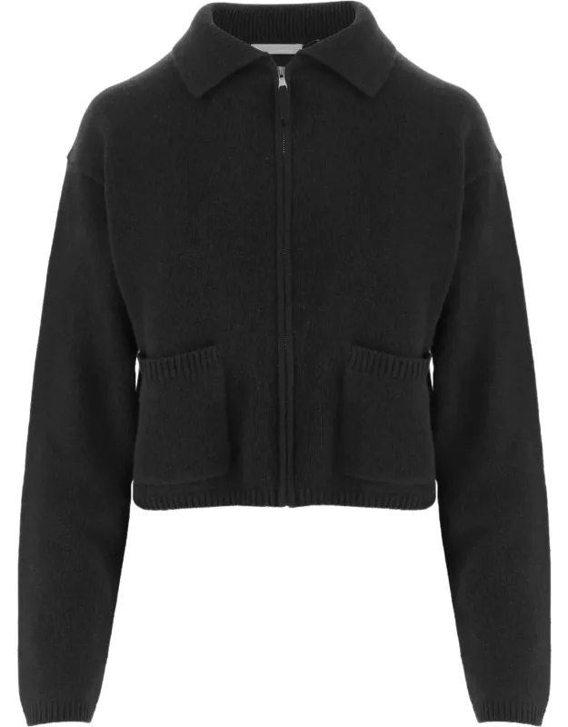 Cropped Zip Collar Cashmere Sweater