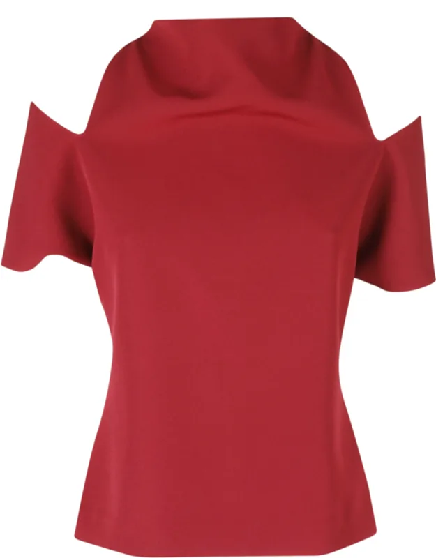 Cut-off Sleeve High Neck Blouse