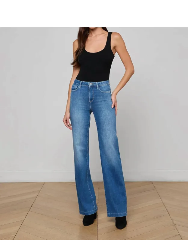 Clayton Wide Leg Jeans With Contoured Waistband And Button Closure