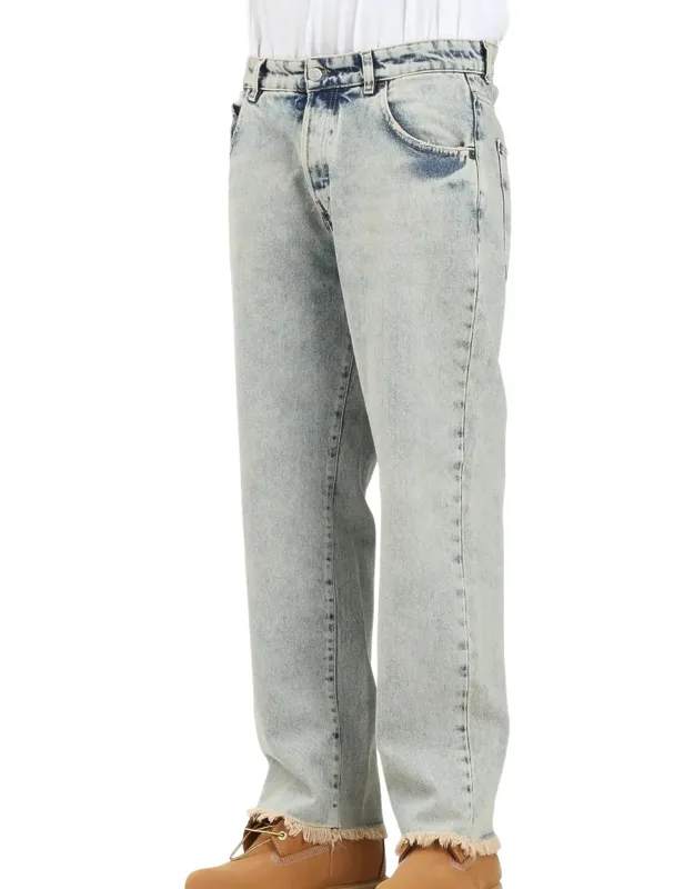 Washed Frayed Hem Cotton Jeans