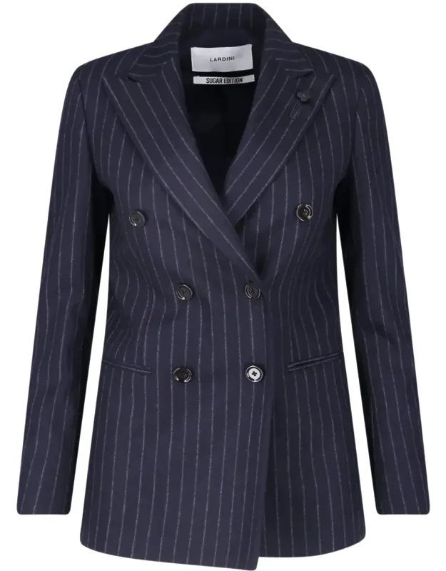 Pinstripe Peak Lapel Wool Double-breasted Blazer