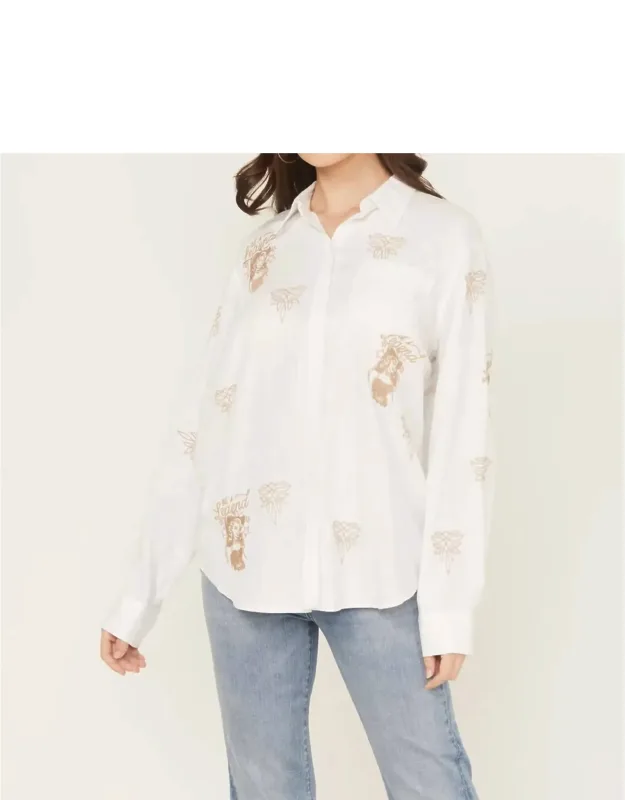 Boot Stitch Cowgirl Embroidered Button-up