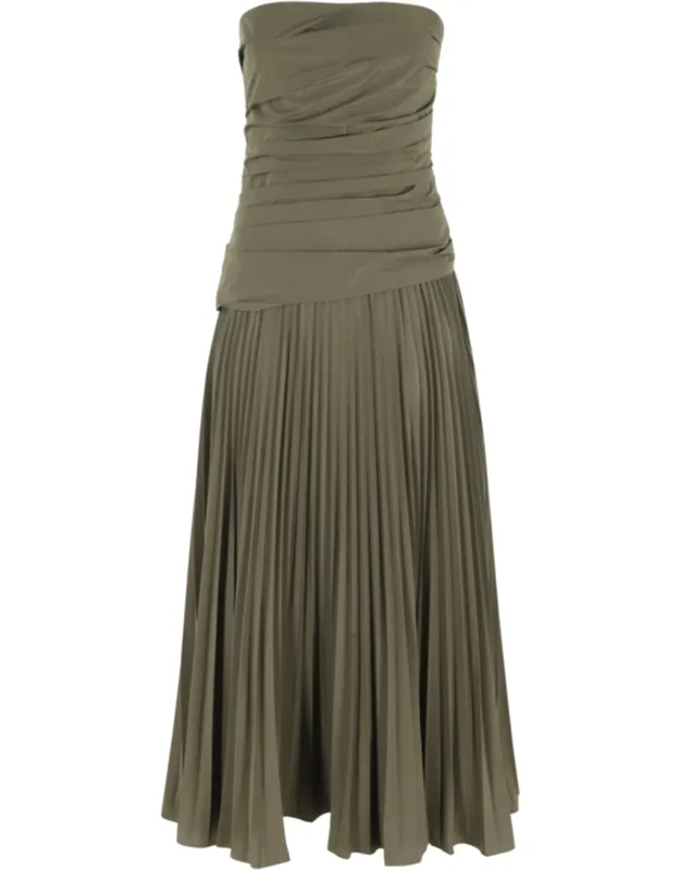 Pleated Cotton-blend Midi Dress