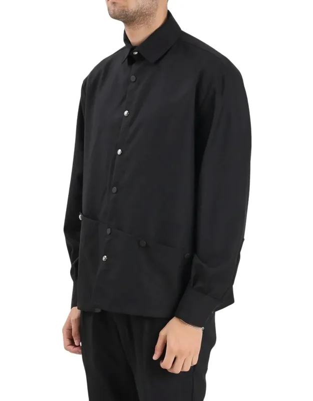 Asymmetrical Snap Button Virgin Wool Shirt