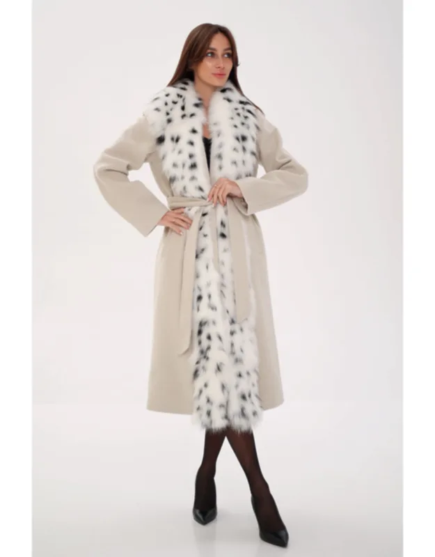 Genuine Arctic Fox Virgin Wool Wrap Coat