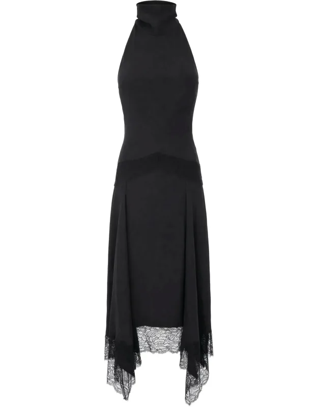 Halter Neckline Lace Insert Cupro Maxi Dress