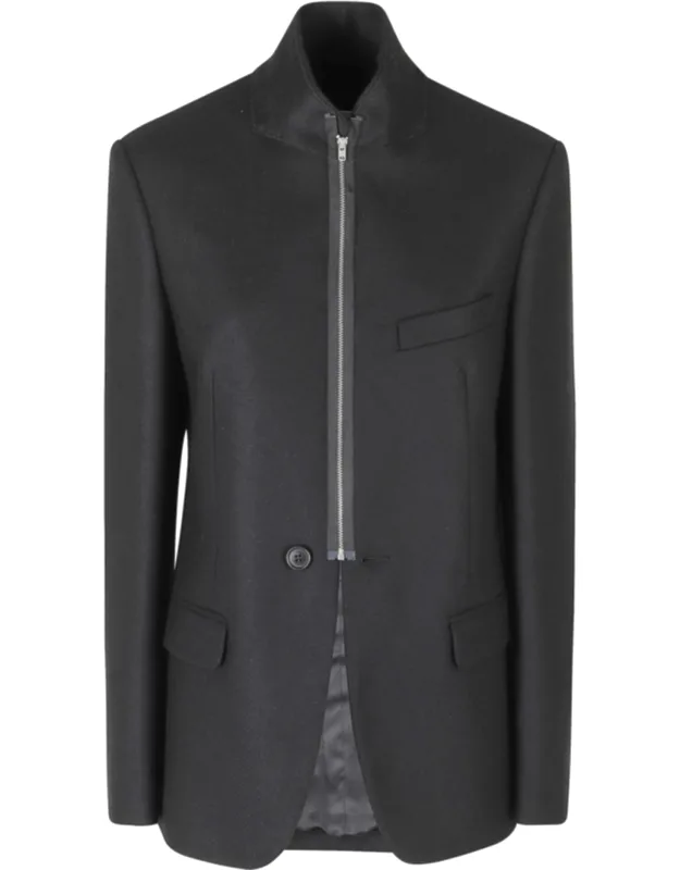 Structured Shoulders Zip Wool-blend Blazer