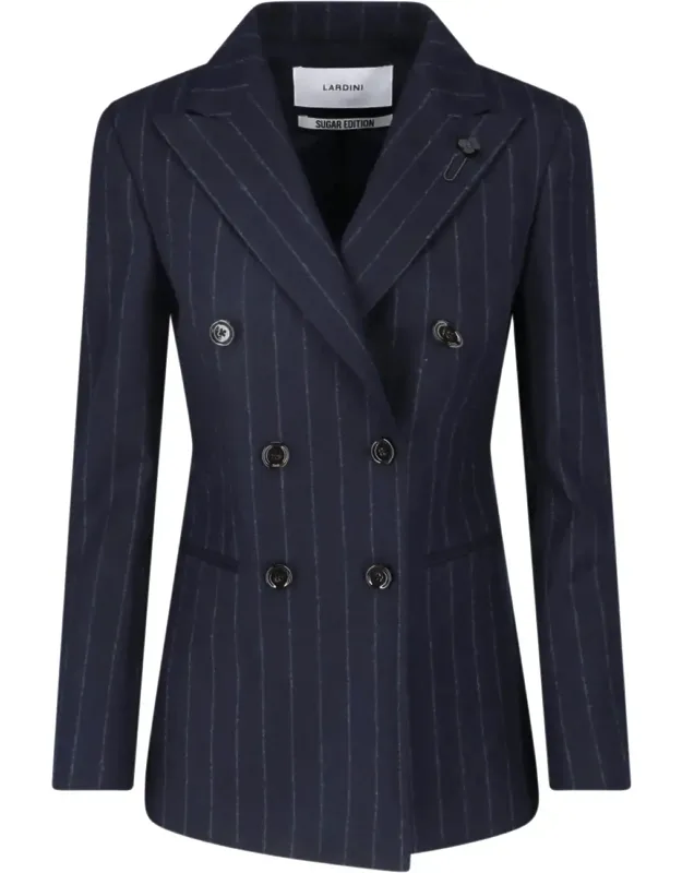 Pinstripe Wool Double-breasted Blazer