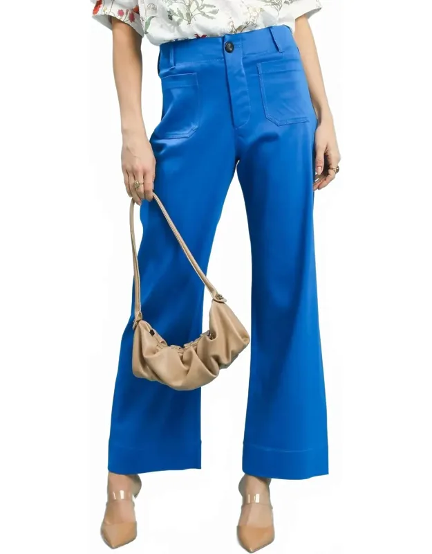Button Stretch Wide Leg Pants