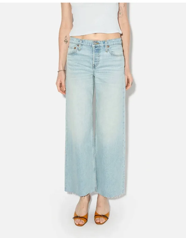 Mid Rise Wide Leg Crop Jeans With Durable Denim And Classic High Rise