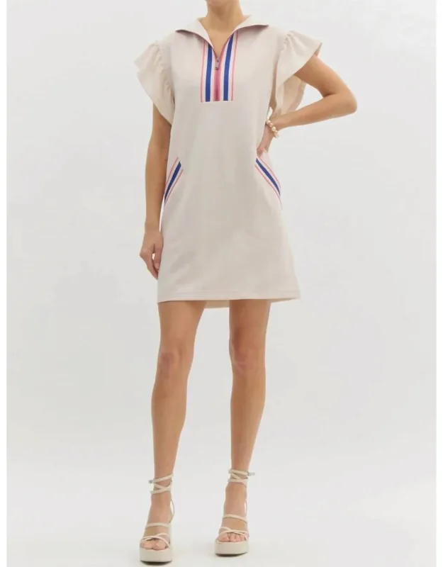 Half Zip Flutterband Mini Dress
