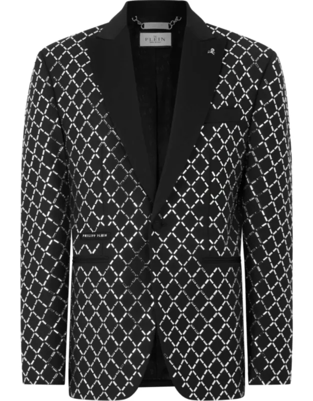 Blazer All-over Strass Baguettes With Satin Peak Lapel And Crystal Embellishments