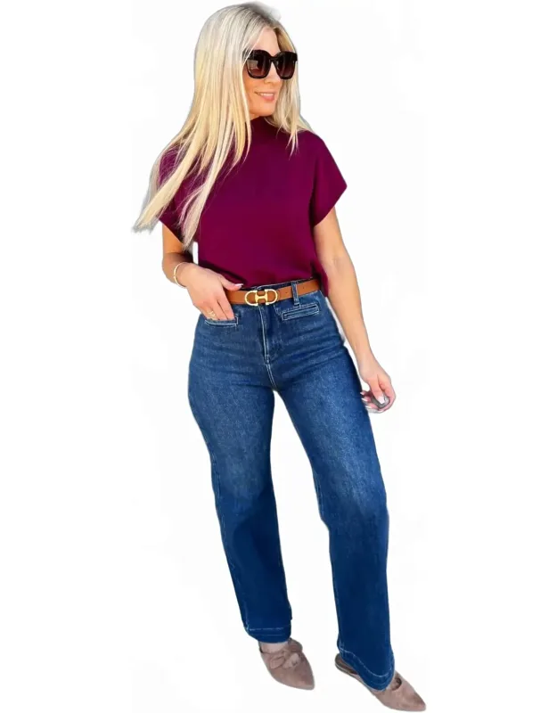 Pintuck Wide Leg Jeans