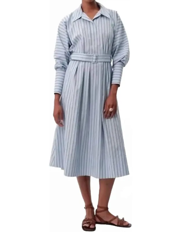 Raglan Sleeve Shirt Collar Belted Regular Midi Dress