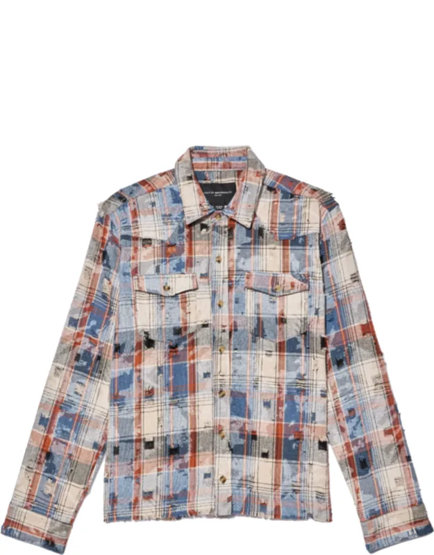 Long Sleeve Vintage Embroidered Plaid Woven Shirt