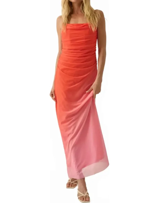 Ombre Mesh Ruched Maxi Dress