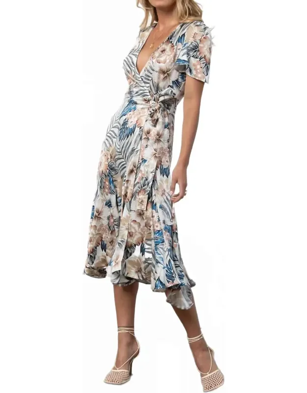 Wrap Dress In Palm Print