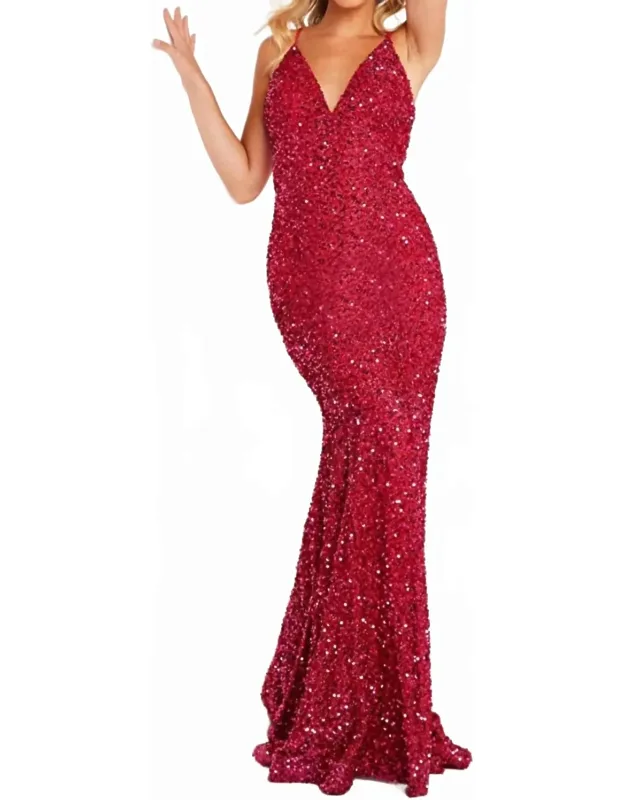 Sleeveless Sequin Embellished Prom Dress