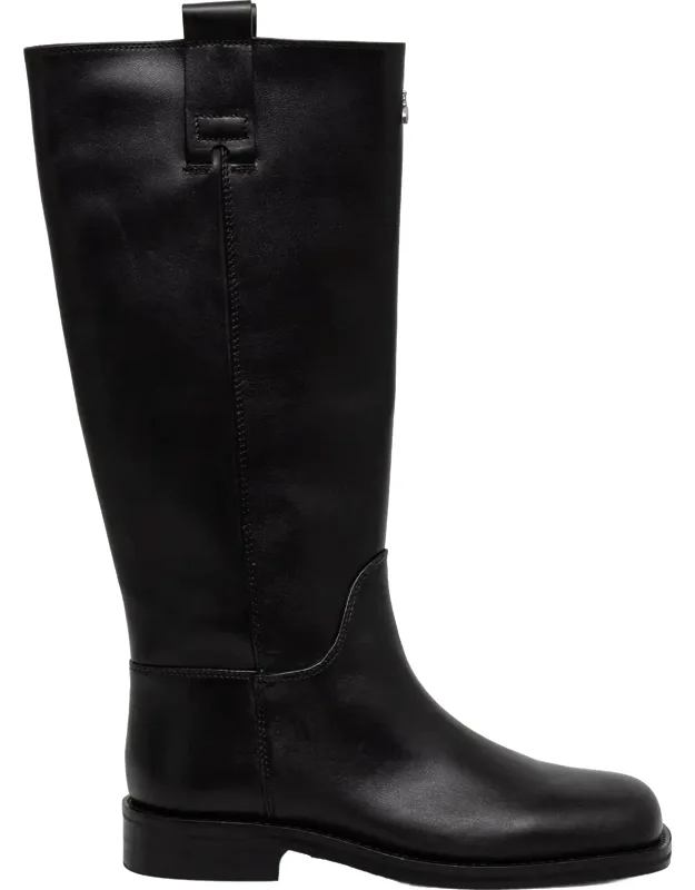 Natural Leather Mid-calf Boots With Side Zipper And Square Toe