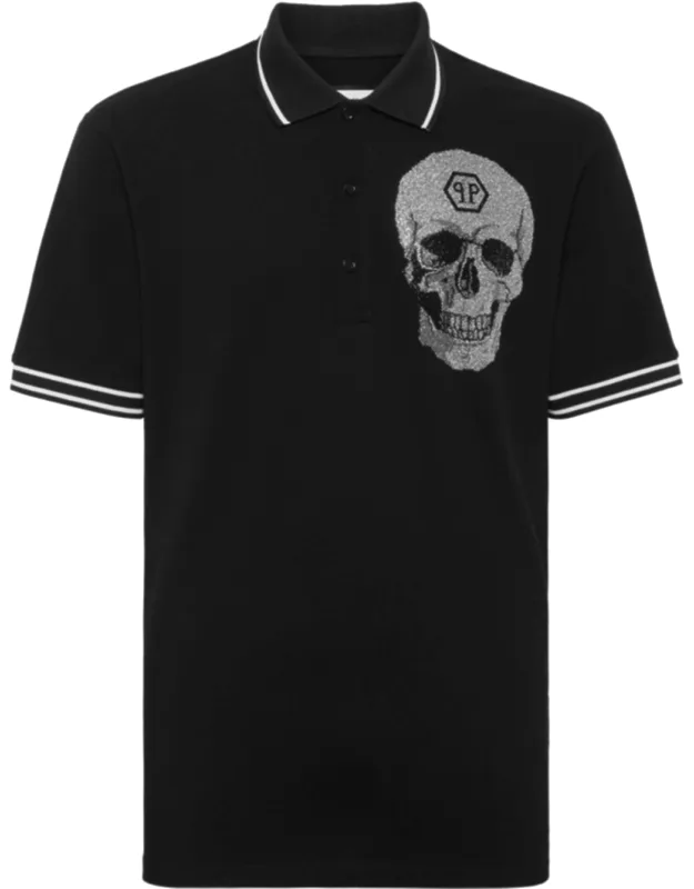 Polo T-shirt With Rhinestoned Pattern And Logoed Patch