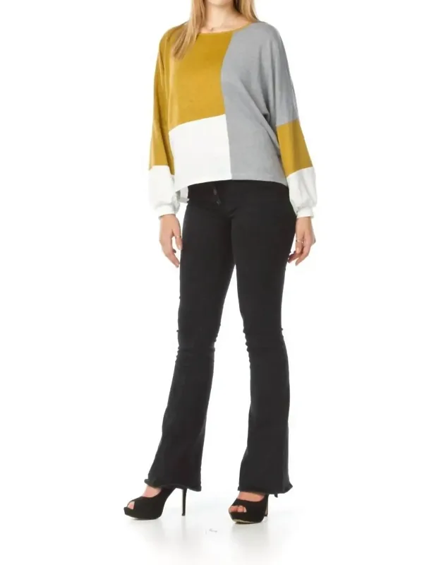 Balloon Sleeve Color Blocked Sweater