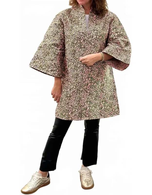 Jacquard Floral Open Front Car Coat