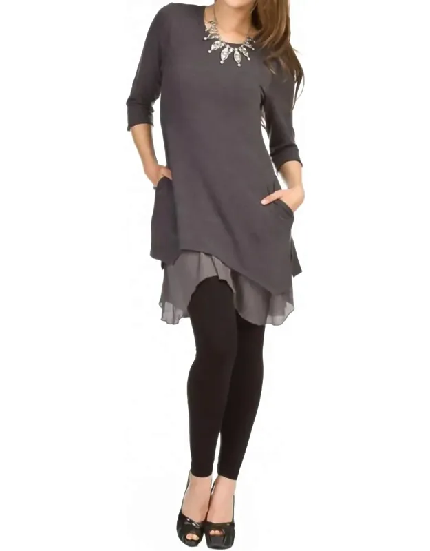 3/4 Sleeve Layered Angle Hem Dress