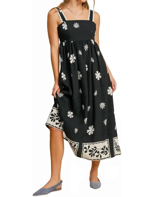 Floral Border Print Midi Dress