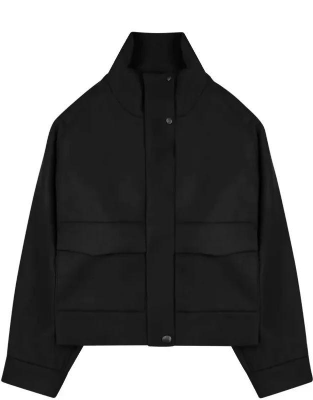Cropped High-collar Wool-blend Sports Jacket