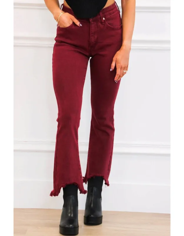 Distressed Hem Mid Rise Cropped Jeans