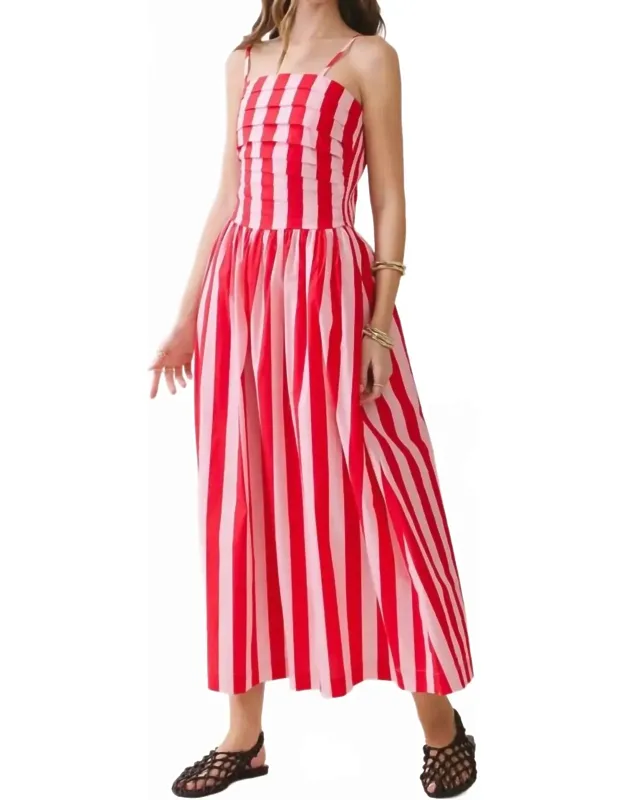 Stripe Smocked Midi Dress