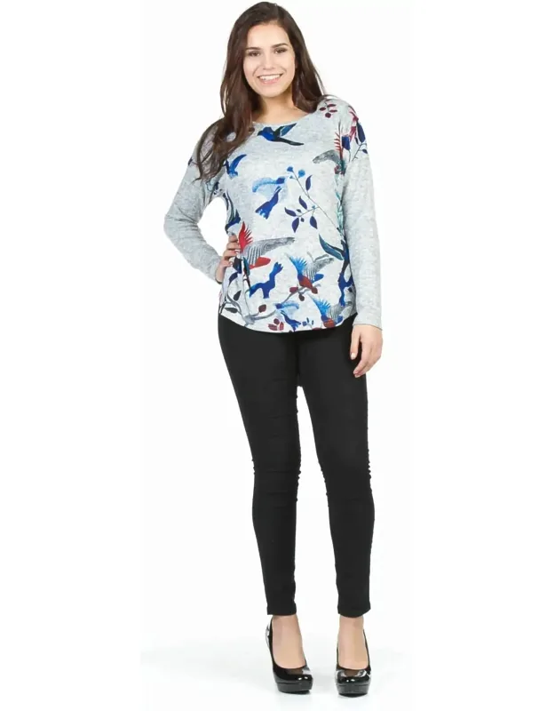 Bold Bird And Floral Sweater With Zip Detail