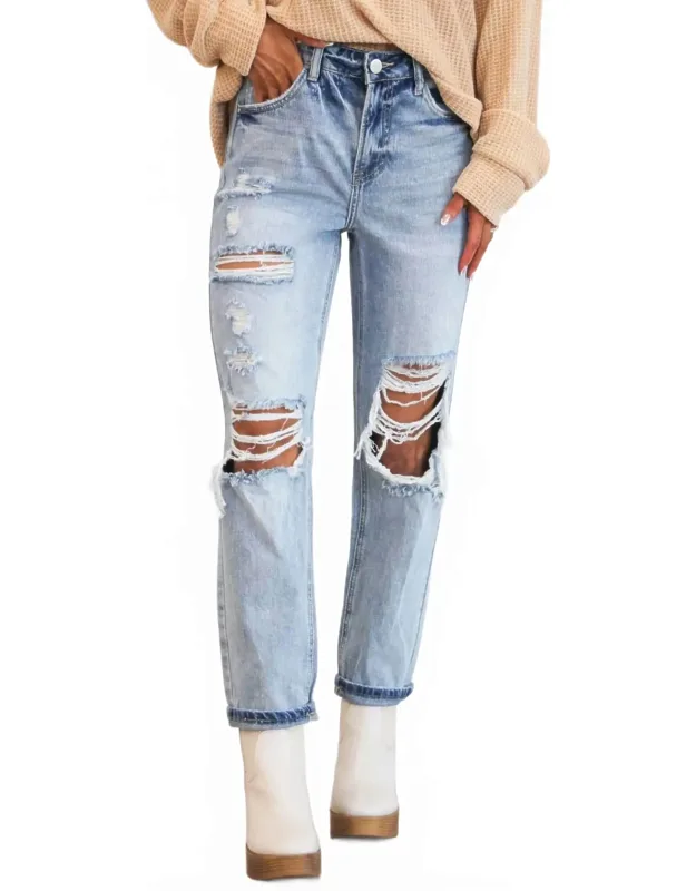 High Rise Distressed Boyfriend Jeans
