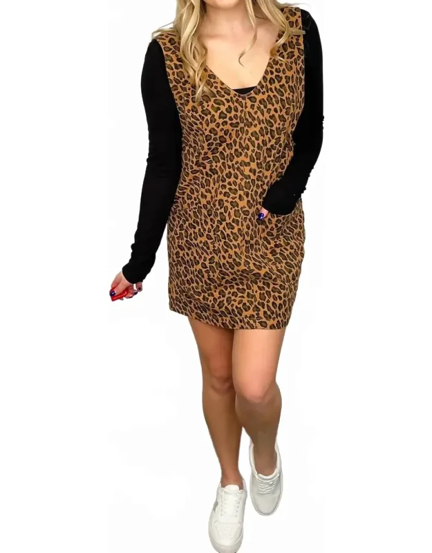 Cotton Leopard Overall Dress
