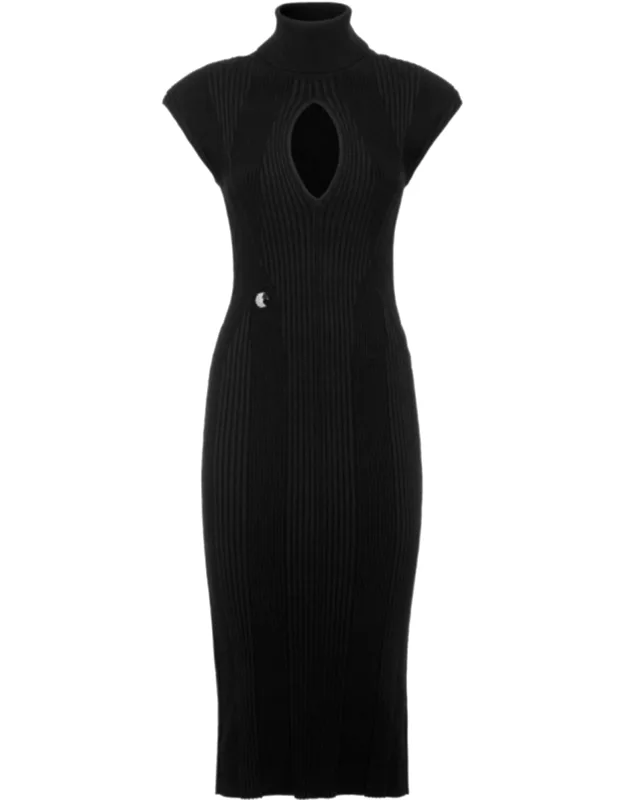 Padded Shoulder Knit Midi Dress