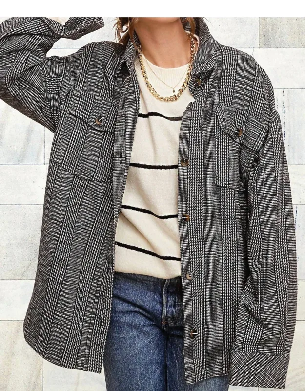 Classic Button Down Plaid Jacket With Side Pockets