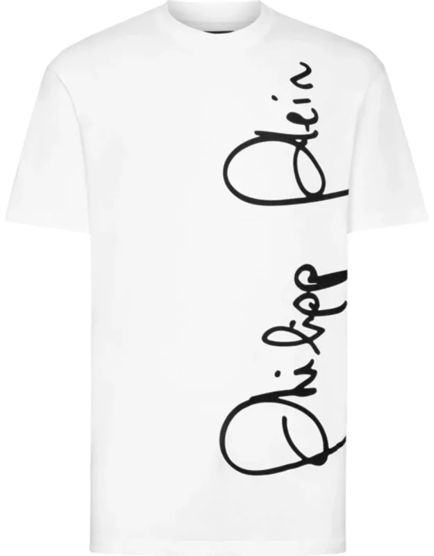 T-shirt Round Neck Ss Featuring Iconic Plein Signature Print And Saffian Leather Patch