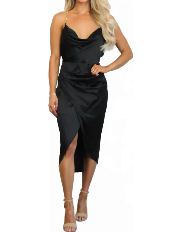 Satin Chain Strap Midi Dress