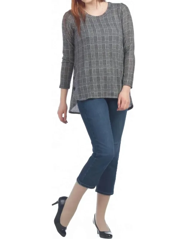 Plaid Long Sleeve Tunic With Button Detail