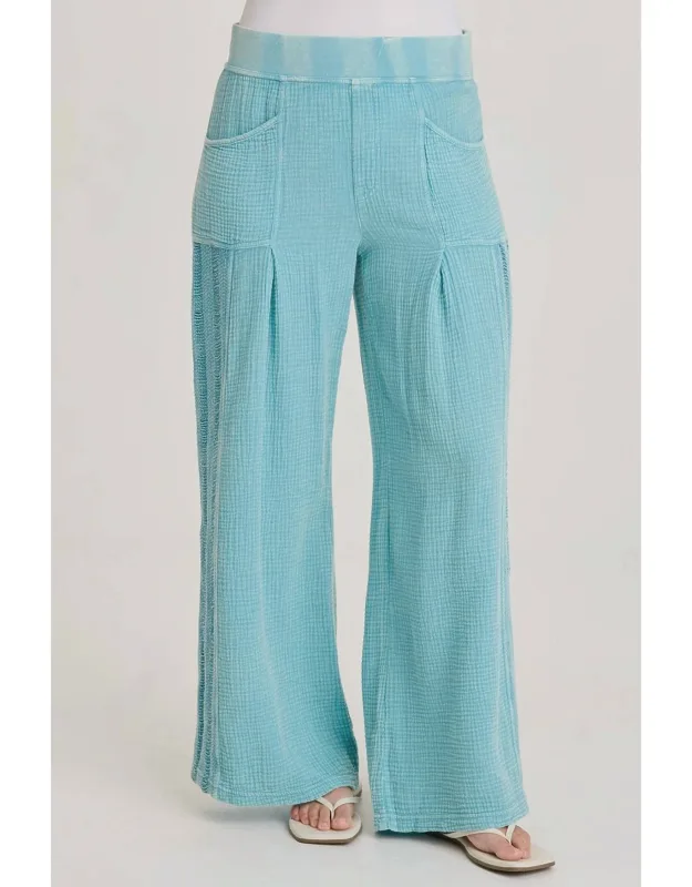 Gauze Lace Trim Wide Leg Pants