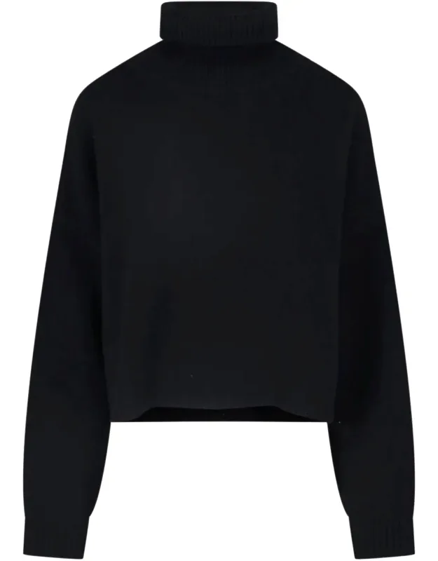 Cropped Boxy High Ribbed Turtleneck Knit Sweater